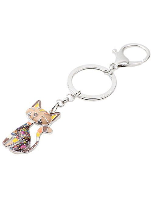 Bonsny Enamel Alloy Chain Cat Key Chains For Women Car Purse Handbag Charms