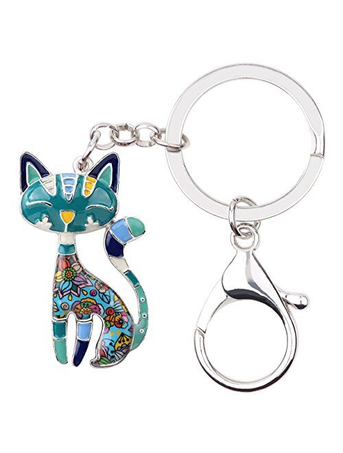 Bonsny Enamel Alloy Chain Cat Key Chains For Women Car Purse Handbag Charms