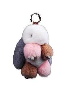 CHUANGLI Bunny Keychain Fluffy Cute Rex Rabbit Fur Key Chain Pom Pom Keyring Gifts for Women Girls