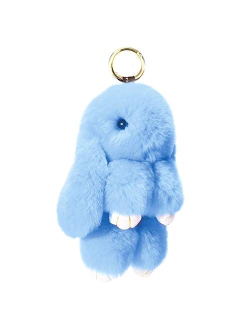 CHUANGLI Bunny Keychain Fluffy Cute Rex Rabbit Fur Key Chain Pom Pom Keyring Gifts for Women Girls