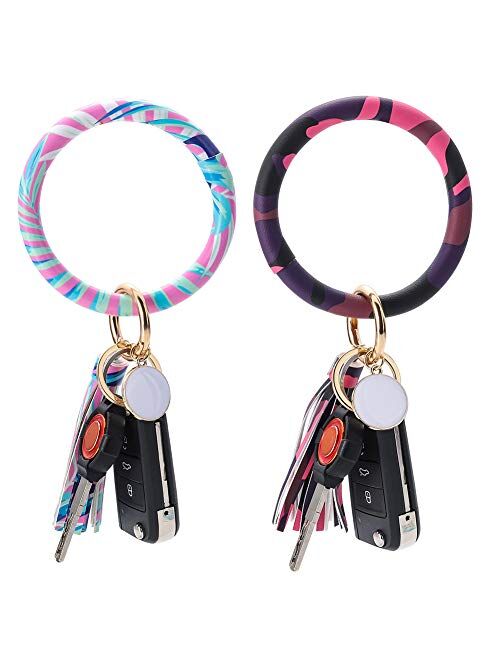 YINUO Leather Tassel Wristlet Keychain Keyring Bracelet Bangle For Women Girl