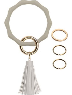 Key Ring Bracelet Keychain with Tassel Silicone Round Bangle Bamboo Shaped