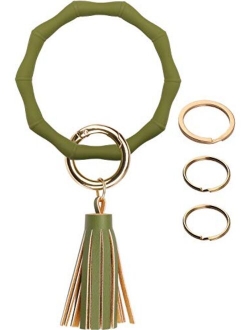 Key Ring Bracelet Keychain with Tassel Silicone Round Bangle Bamboo Shaped