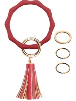 Key Ring Bracelet Keychain with Tassel Silicone Round Bangle Bamboo Shaped