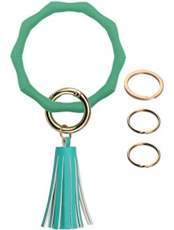 Key Ring Bracelet Keychain with Tassel Silicone Round Bangle Bamboo Shaped