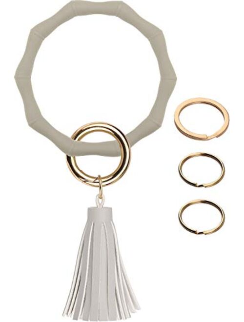 Key Ring Bracelet Keychain with Tassel Silicone Round Bangle Bamboo Shaped