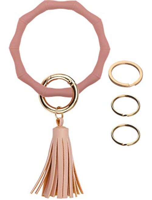 Key Ring Bracelet Keychain with Tassel Silicone Round Bangle Bamboo Shaped