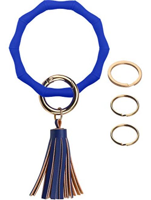 Key Ring Bracelet Keychain with Tassel Silicone Round Bangle Bamboo Shaped