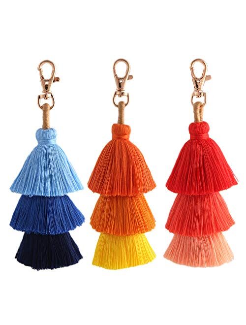 Colorful Tassel Bag Charm KeyChain - Bohemian Handmade Fringe Cute Keychains for Women, Handbag Purse Key Chain for Girls