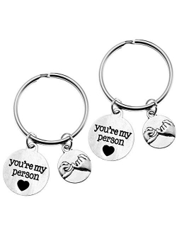 Top Plaza Set of 2 "You're My Person" Pinky Promise Antique Silver Alloy Key Chain Key Ring Valentines Christmas Gift W/box