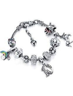 Zhanmai Unicorn Charm Bracelet Birthday Number Bracelet with Card Box 1st 2nd 3rd 4th 5th 6th 7th 8th 9th 10th 11th 12th 13th 14th 15th 16th 17th 18th 19th 20th 21st 30th