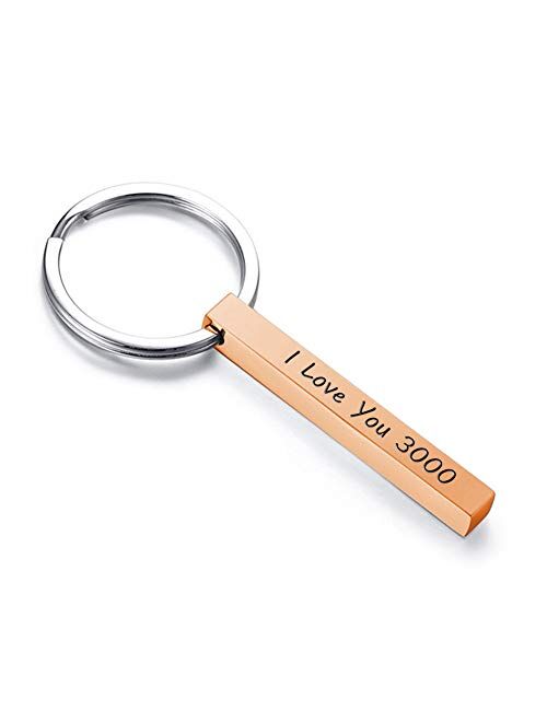 Personalized Name Custom Message Names Keychain Unisex Stainless Steel Vertical Cuboid Bar Keychain