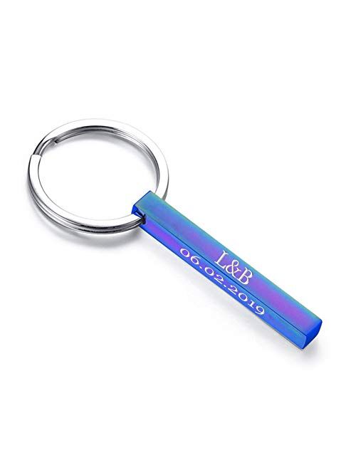 Personalized Name Custom Message Names Keychain Unisex Stainless Steel Vertical Cuboid Bar Keychain