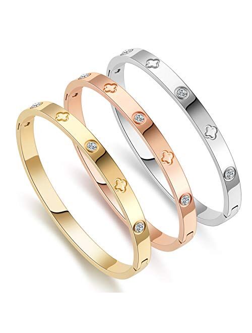 Love Friendship Bracelet Bangle Gold Rose Gold Silver with Cubic Zirconia Stones Stainless Steel Hinged Jewelry with Crystal Oval Bracelet Birthday Present for Her Women 