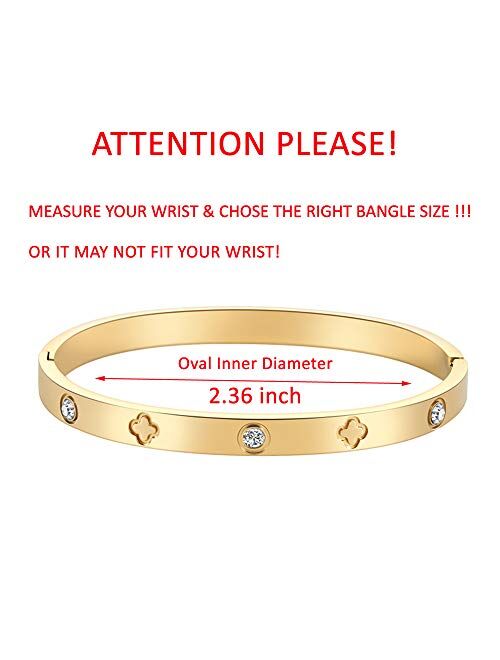 Love Friendship Bracelet Bangle Gold Rose Gold Silver with Cubic Zirconia Stones Stainless Steel Hinged Jewelry with Crystal Oval Bracelet Birthday Present for Her Women 