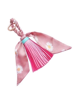 QTMY Silk Ribbon Bow Tassel Bag Pendant Charm Keyring Keychain for Women Purse Handbag Decor