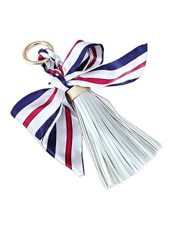 QTMY Silk Ribbon Bow Tassel Bag Pendant Charm Keyring Keychain for Women Purse Handbag Decor