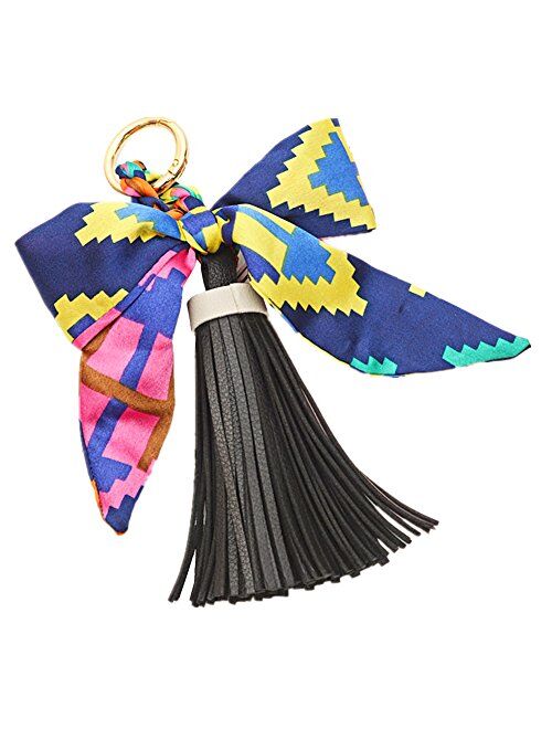 QTMY Silk Ribbon Bow Tassel Bag Pendant Charm Keyring Keychain for Women Purse Handbag Decor