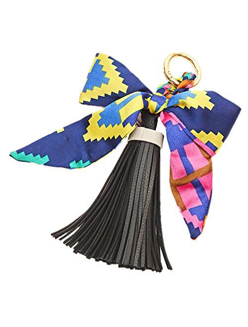 QTMY Silk Ribbon Bow Tassel Bag Pendant Charm Keyring Keychain for Women Purse Handbag Decor