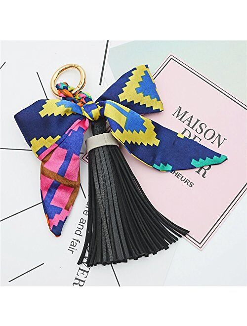 QTMY Silk Ribbon Bow Tassel Bag Pendant Charm Keyring Keychain for Women Purse Handbag Decor