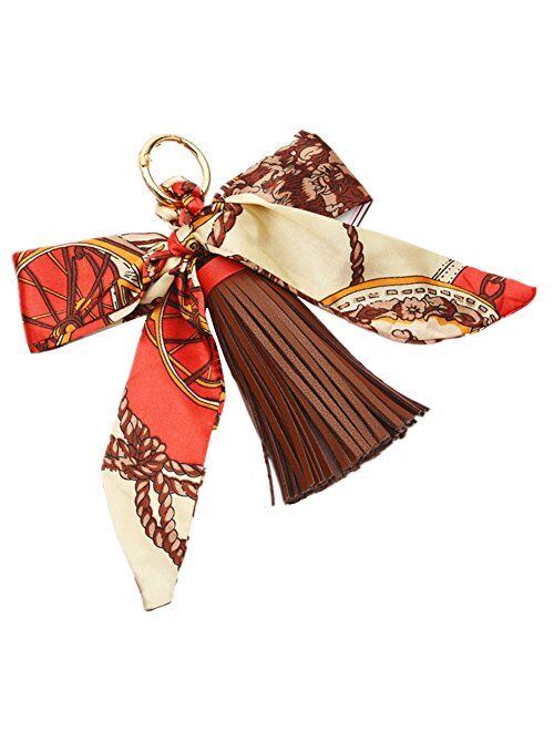 QTMY Silk Ribbon Bow Tassel Bag Pendant Charm Keyring Keychain for Women Purse Handbag Decor