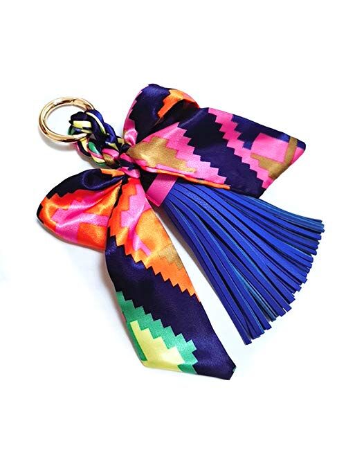 QTMY Silk Ribbon Bow Tassel Bag Pendant Charm Keyring Keychain for Women Purse Handbag Decor