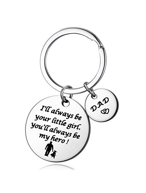 N /A Fatheras Day Gift - Dad Gifts from Daughter for Birthday Christmas, I'll Always Be Your Little Girl, You Will Always Be My Hero Keychain, Silver, 30MM