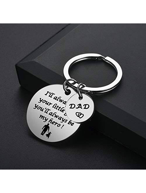 N /A Fatheras Day Gift - Dad Gifts from Daughter for Birthday Christmas, I'll Always Be Your Little Girl, You Will Always Be My Hero Keychain, Silver, 30MM