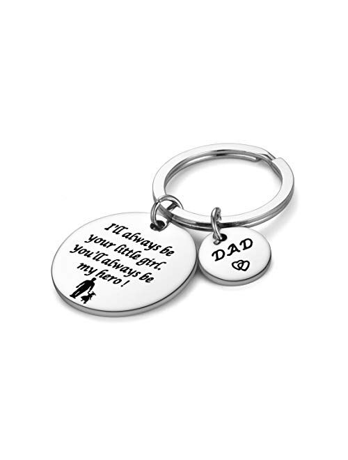 N /A Fatheras Day Gift - Dad Gifts from Daughter for Birthday Christmas, I'll Always Be Your Little Girl, You Will Always Be My Hero Keychain, Silver, 30MM