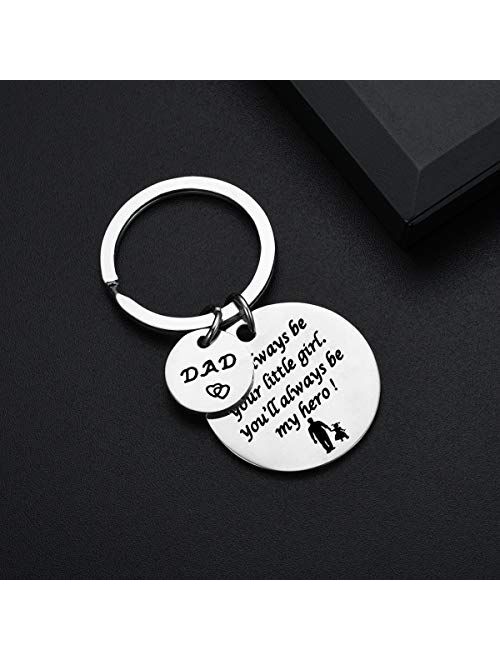 N /A Fatheras Day Gift - Dad Gifts from Daughter for Birthday Christmas, I'll Always Be Your Little Girl, You Will Always Be My Hero Keychain, Silver, 30MM