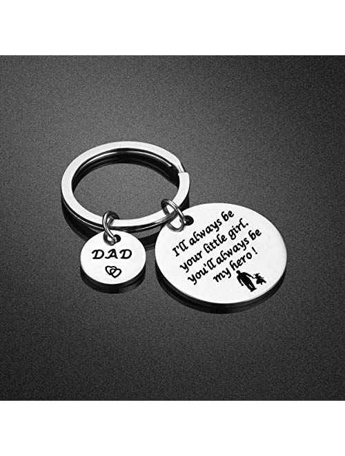 N /A Fatheras Day Gift - Dad Gifts from Daughter for Birthday Christmas, I'll Always Be Your Little Girl, You Will Always Be My Hero Keychain, Silver, 30MM