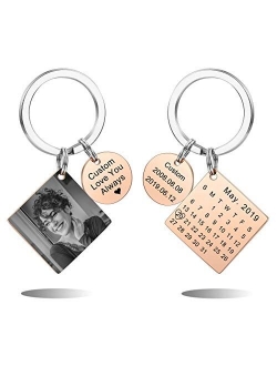 MeMeDIY Keychain Personalized Photo Engraving Name Date Photo Pictures Stainless Steel