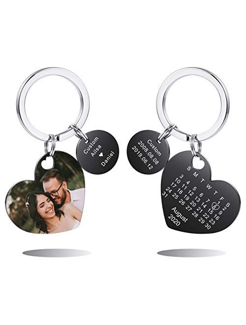 MeMeDIY Keychain Personalized Photo Engraving Name Date Photo Pictures Stainless Steel