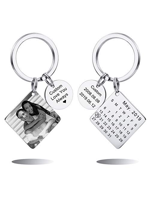 MeMeDIY Keychain Personalized Photo Engraving Name Date Photo Pictures Stainless Steel