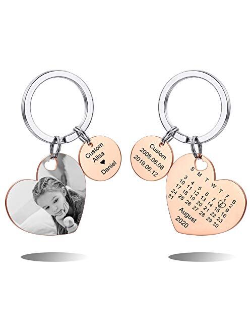 MeMeDIY Keychain Personalized Photo Engraving Name Date Photo Pictures Stainless Steel