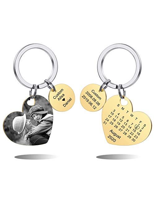 MeMeDIY Keychain Personalized Photo Engraving Name Date Photo Pictures Stainless Steel