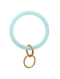 Silicone Key Ring Bracelet Wristlet Keychain Bangle - Glitter Silicone Key Rings for Women - Round Key Ring Chain