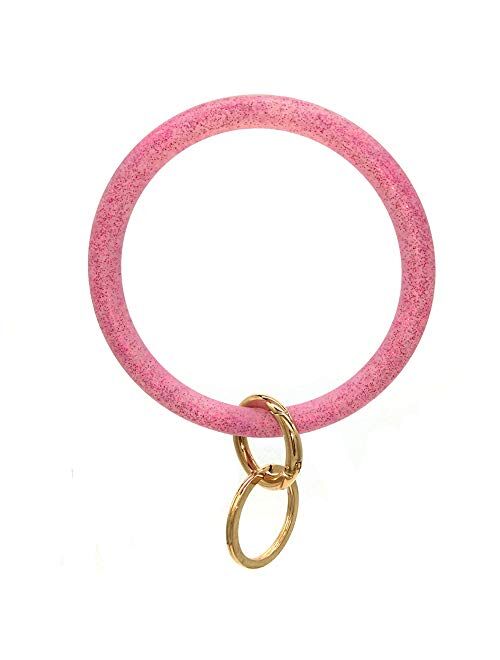 Silicone Key Ring Bracelet Wristlet Keychain Bangle - Glitter Silicone Key Rings for Women - Round Key Ring Chain