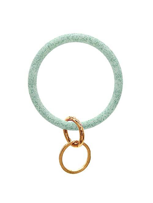 Silicone Key Ring Bracelet Wristlet Keychain Bangle - Glitter Silicone Key Rings for Women - Round Key Ring Chain