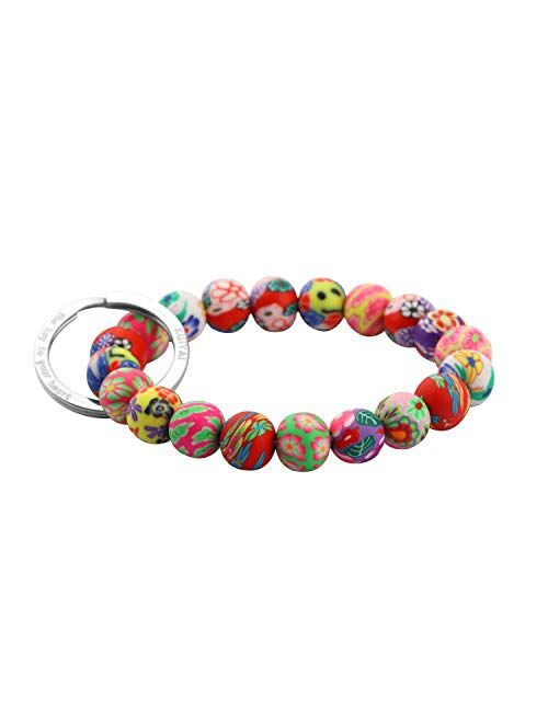 KUIYAI Elastic Functional Beaded Wrist Keychain Bracelet Handsfree Keychain Gift for Her