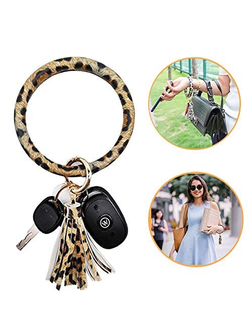 Keychain Bracelet, Leather Wristlet Keyring Bangle Bracelet with Tassel, Oversize Round Key Chain Wrist Bracelet for Women Girls, Perfect for Birthday, Valentine's Day