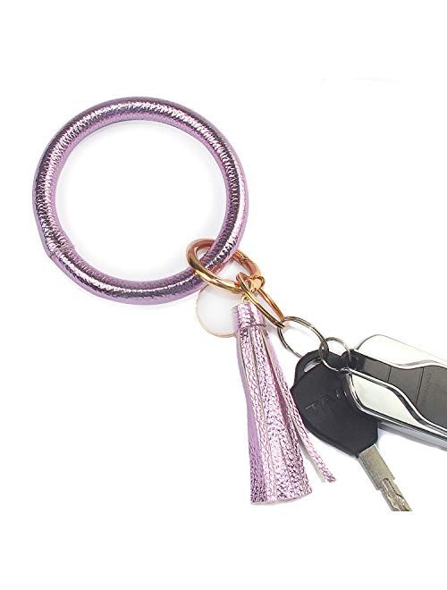 Keychain Bracelet, Leather Wristlet Keyring Bangle Bracelet with Tassel, Oversize Round Key Chain Wrist Bracelet for Women Girls, Perfect for Birthday, Valentine's Day