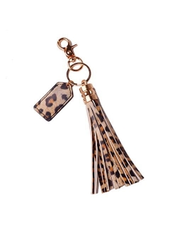 Lantintop Multicolor Monogram Leather Tassel Women Keychain Bag Pendant Alloy Car Key Chain Ring Holder Retro Jewelry