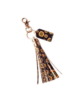 Lantintop Multicolor Monogram Leather Tassel Women Keychain Bag Pendant Alloy Car Key Chain Ring Holder Retro Jewelry