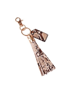 Lantintop Multicolor Monogram Leather Tassel Women Keychain Bag Pendant Alloy Car Key Chain Ring Holder Retro Jewelry