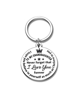 to My Granddaughter Gifts Key Chain Inspirational Granddaughter Birthday Graduation Christmas from Grandma Grandpa to Girls Teenage Kids Never Forget That I Love You Fore