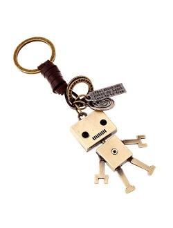 Creative Cute DIY Handmade Retro Alloy Weave Leather Car Key Chain for Men Women