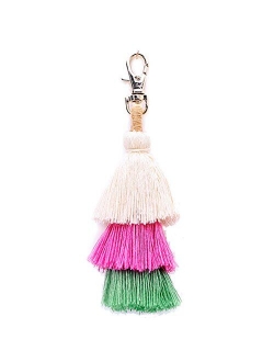 ZOONAI Women Colorful Tassels Charm Keychain Car Keyring Holder Bag Wallet Purse