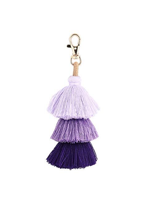 ZOONAI Women Colorful Tassels Charm Keychain Car Keyring Holder Bag Wallet Purse