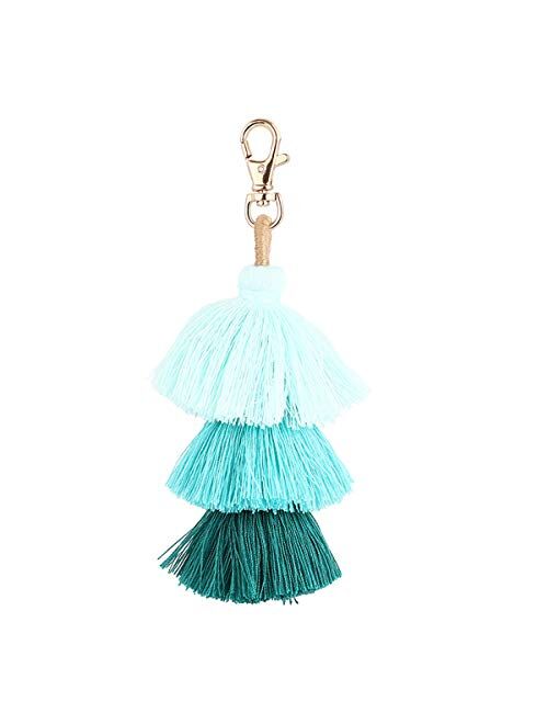 ZOONAI Women Colorful Tassels Charm Keychain Car Keyring Holder Bag Wallet Purse